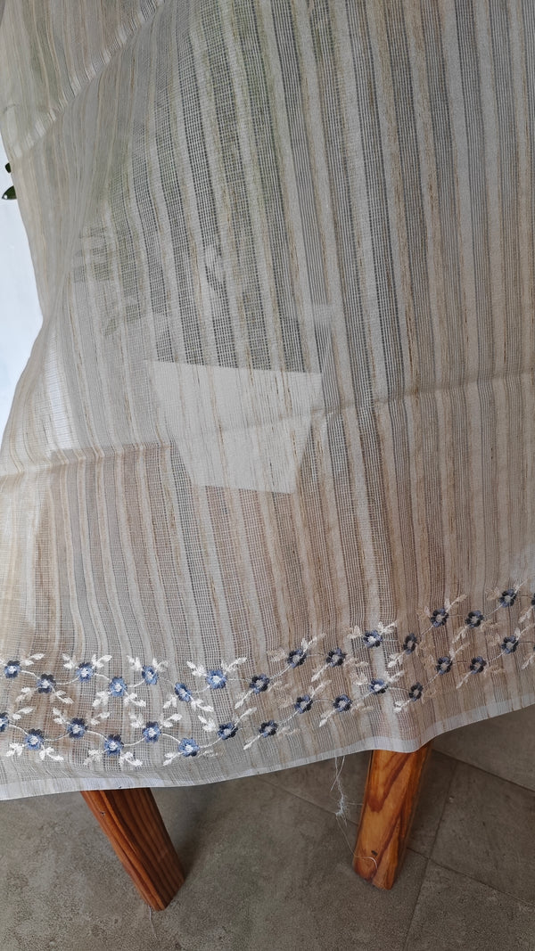 Beige jute kota embroidered saree - grey - 5030