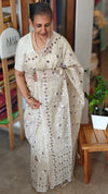 Beige jute kota embroidered saree - Purple - 5030