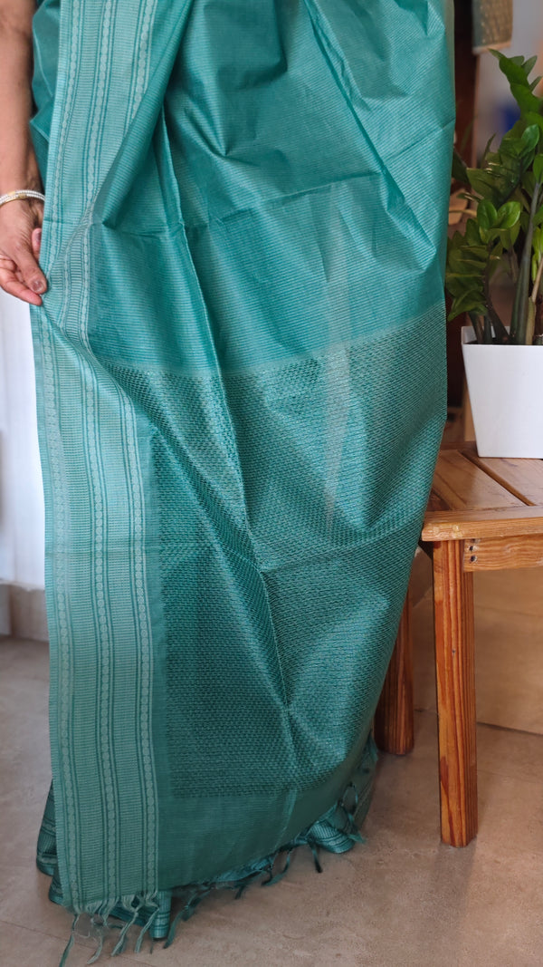 Rama Green Bamboo tussar silk saree - 4LMZ