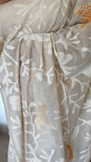 Light beige and burnt orange jamdani saree - 39LB