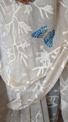 Light beige and blue jamdani saree - 39LB