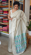 Off white and azure blue jamdani saree
