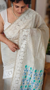 Off white and azure blue jamdani saree