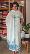 Off white and blue linen cotton suit - DL72