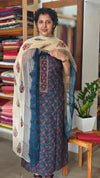 Peacock Blue Block printed cotton suit - DL72