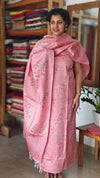 Pink Cross Stitch Embroidered Semi Tussar Suit - MTV6 - A1