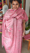 Pink Cross Stitch Embroidered Semi Tussar Suit - MTV6 - A1