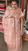 Light Peach Cross Stitch Embroidered semi Tussar suit - MTV6 -P1