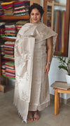 Light Beige Cross Stitch Embroidered Semi Tussar Suit - MTV6 - CD1