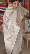 Light Beige Cross Stitch Embroidered Semi Tussar Suit - MTV6 - CD1
