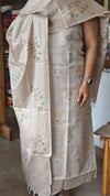 Light Beige Cross Stitch Embroidered Semi Tussar Suit - MTV6 - CD1