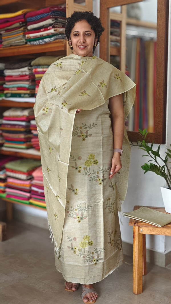 Pista Green Cross Stitch Embroidered Semi Tussar Suit - MTV6 - LQ3