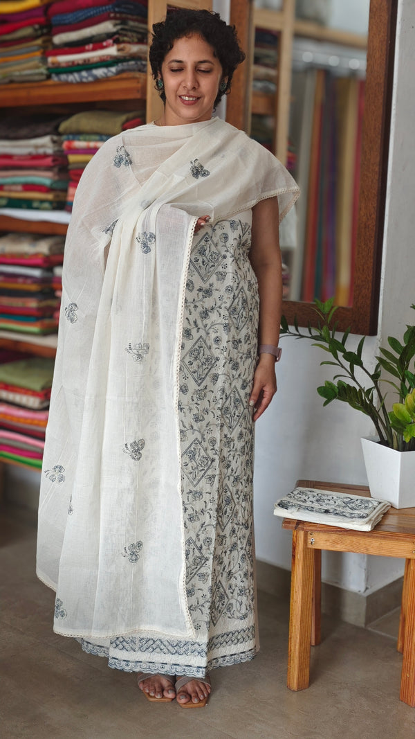 Off white embroidered Linen cotton suit