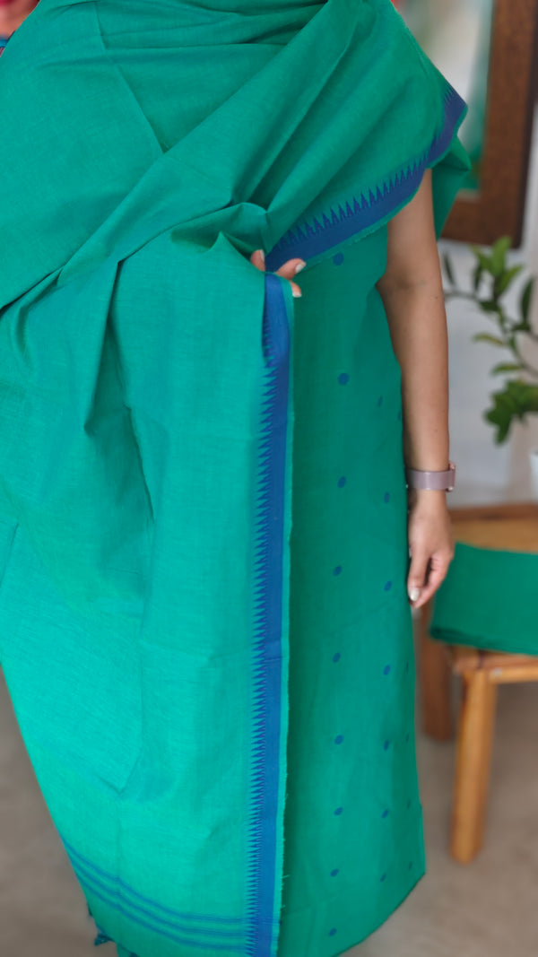 Green and blue handloom cotton suit