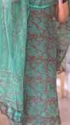 Green and brick red kota doria suit - GD331