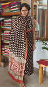 Black and brick red chanderi silk suit