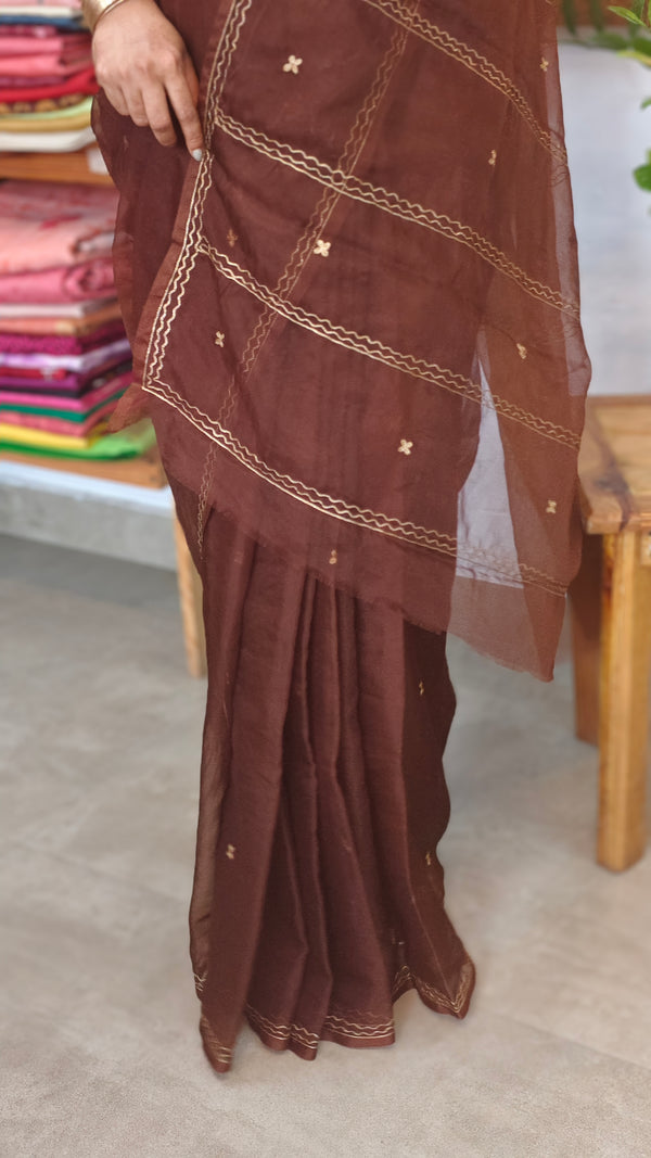 Caramel Brown Organza Saree with Pita Work - TD16 - 1C