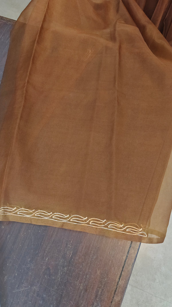 Olive Brown Organza saree with Pita Work Embroidery - TD16 - 3O