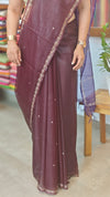 Wine shade organza saree with Pita Work Embroidery - TD16 - 4W