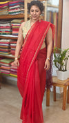Red Organza Saree with Pita Work Embroidery - TD16 - 5R