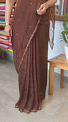 Dark Brown Organza Saree with Pita work Embroidery - TD16 - 6D