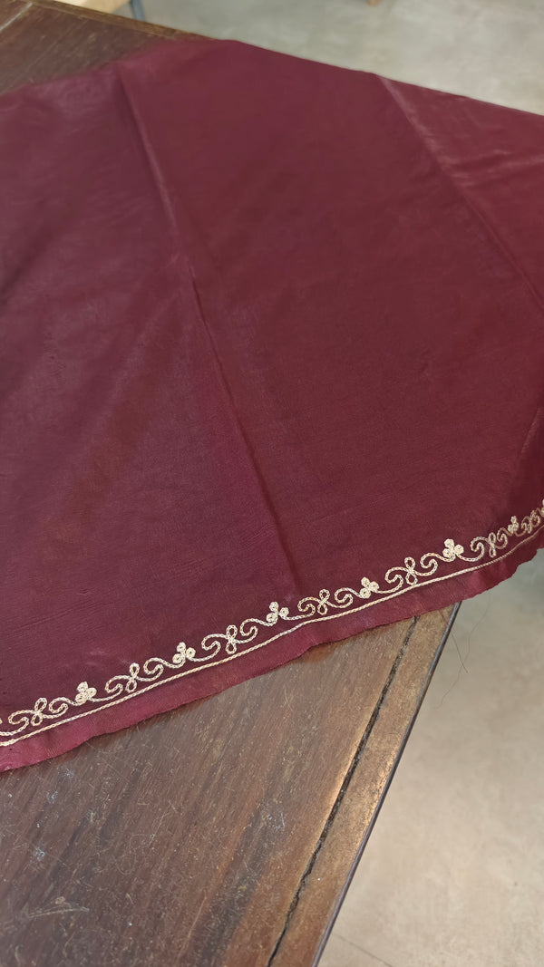 Plum shade Organza Saree with Pita embroidery - TD16 - 7P