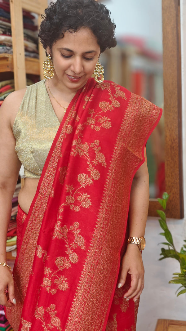 Chilli Red Banarasi Silk Saree - BLM8 - R1