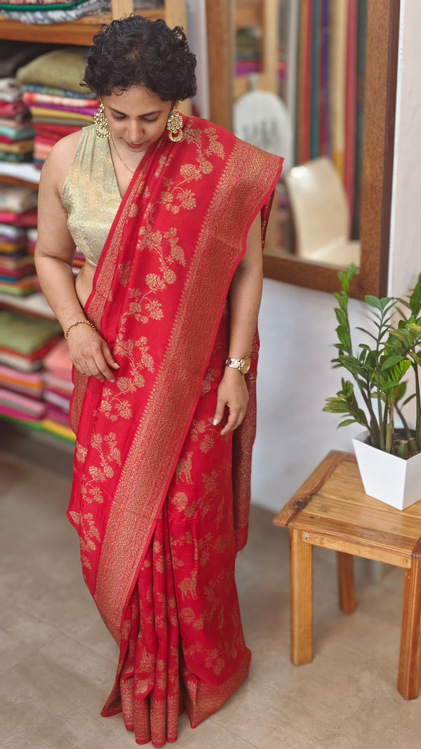 Chilli Red Banarasi Silk Saree - BLM8 - R1