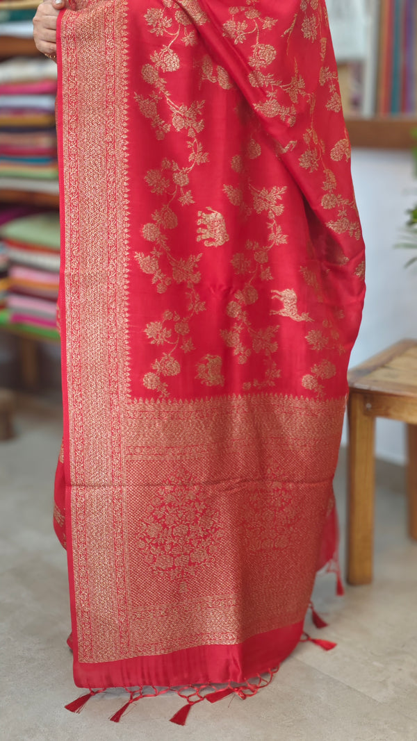 Chilli Red Banarasi Silk Saree - BLM8 - R1