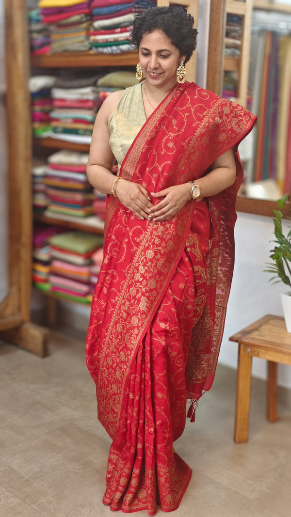 Chilli Red Banarasi Saree - BLM8 - R2