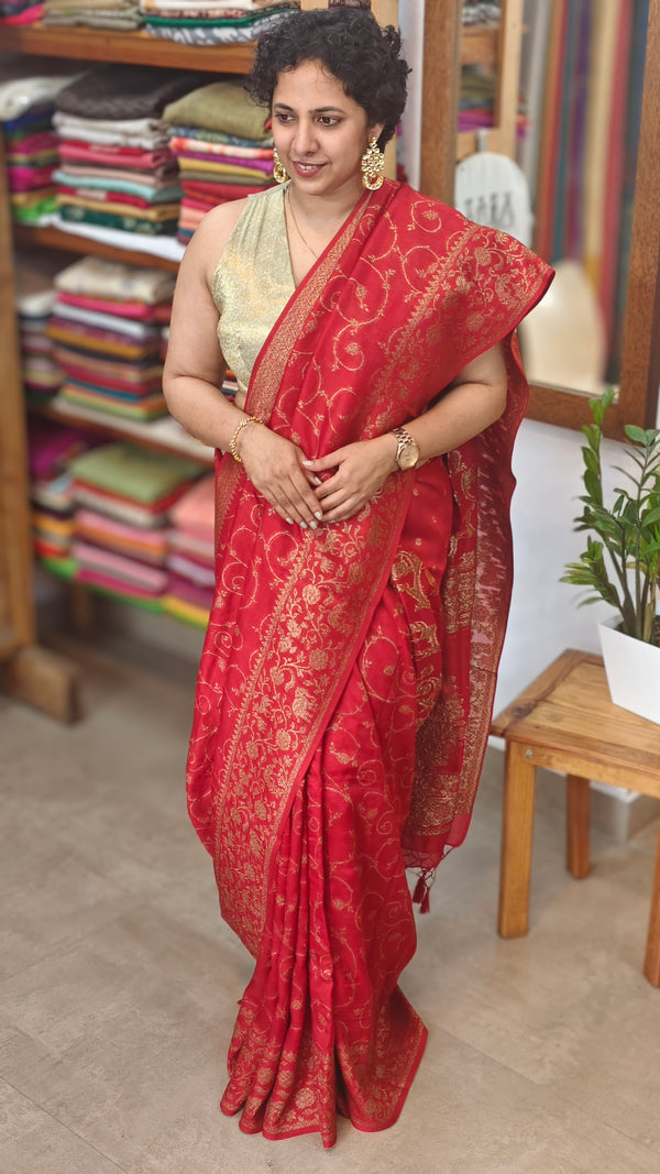 Chilli Red Banarasi Saree - BLM8 - R2