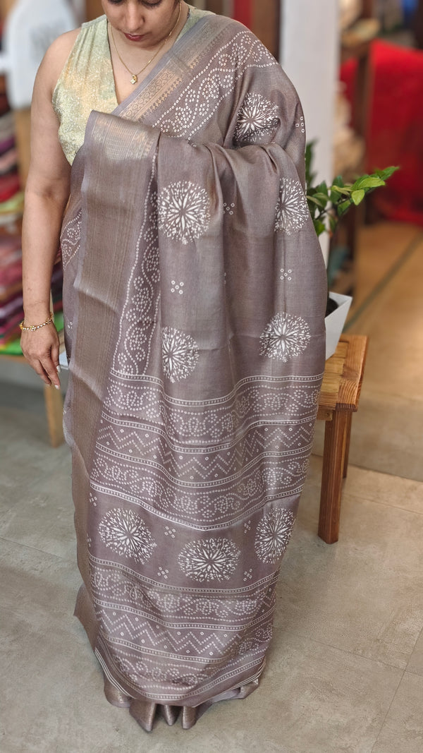 Taupe Shade Printed Semi Silk saree