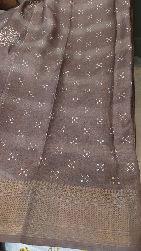 Taupe Shade Printed Semi Silk saree