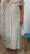 Cream Cotton Hakoba Block Printed Suit - Cream, Pink and Teal - CNA8