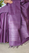 Palatinate Purple Lined Noil Tussar Silk Saree - CNL3