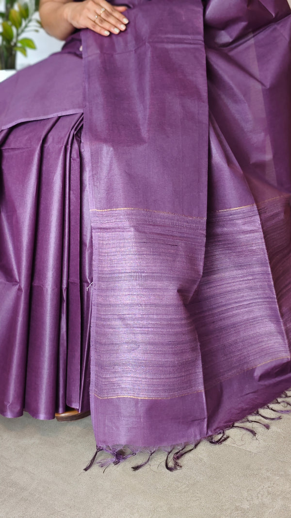 Palatinate Purple Lined Noil Tussar Silk Saree - CNL3