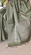 Moss Green Lined Noil Tussar Silk Saree - CNL3
