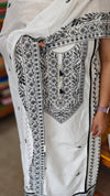White and black embroidered cotton suit