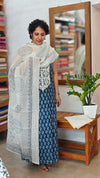 Indigo and white block printed cotton suit - BS10 - 1