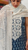 Indigo and white block printed cotton suit - BS10 - 1