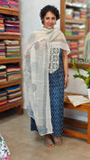 Indigo and white block printed cotton suit - BS10 - 2