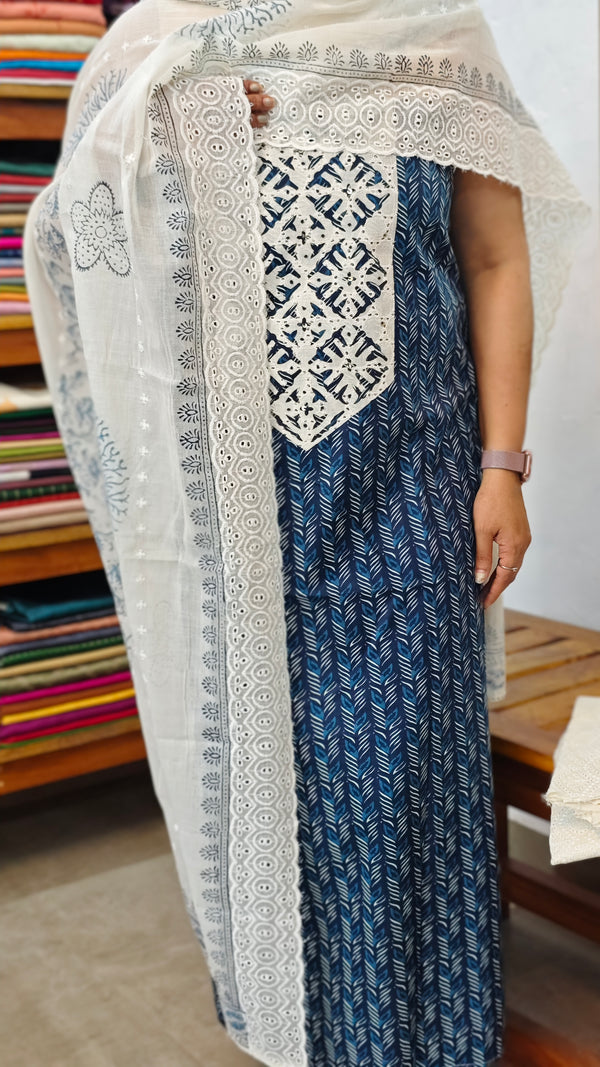 Indigo Block printed Cotton Suit - BS10 - 3