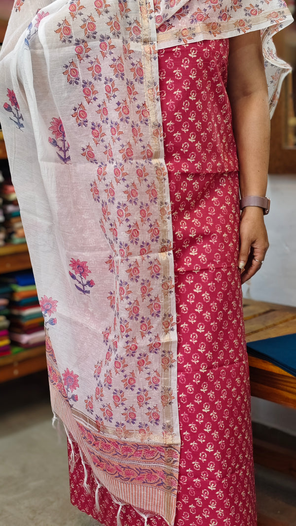 Pink cotton suit with chanderi dupatta