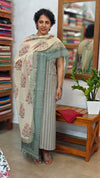 Teal Block Printed cotton suit with linen dupatta