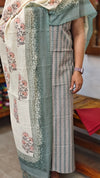 Teal Block Printed cotton suit with linen dupatta