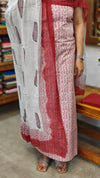 Red block printed cotton suit with chiffon dupatta