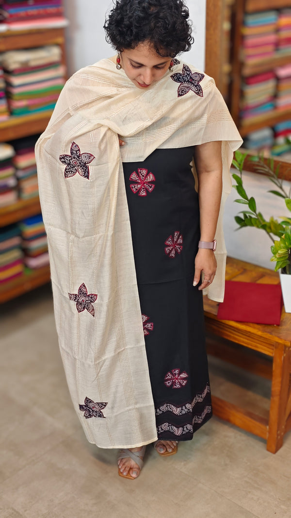Black Cotton Applique Suit