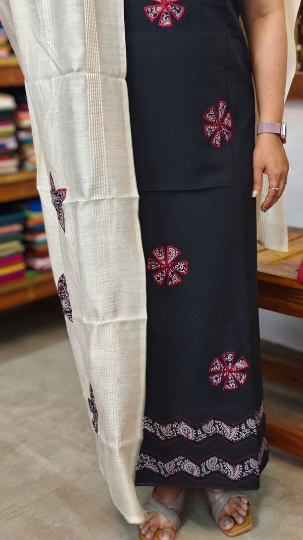 Black Cotton Applique Suit