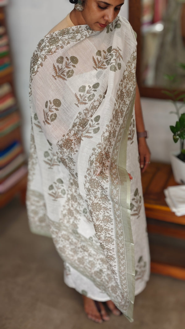 Off white and Sage Green Block print suit
