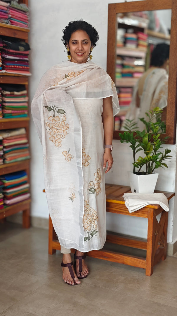 Off White and Mustard painted linen cotton suit - MJC5